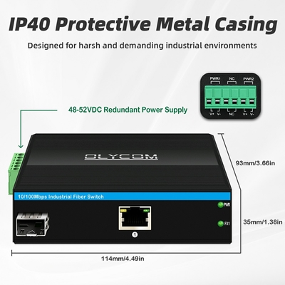10/100m 2 Port Industrial Network Switch Ethernet ไม่จัดการ DIN rail เครือข่ายโป้สวิทช์ด้วย IP40 ระดับการป้องกัน