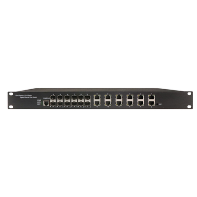 1U Rack gigabit 24 ท่าทางจัดการ Ethernet POE สวิตช์กับ 12 RJ45 + 12 SFP AC100-240V input อุตสาหกรรมสวิตช์