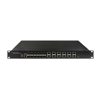 1U Rack gigabit 24 ท่าทางจัดการ Ethernet POE สวิตช์กับ 12 RJ45 + 12 SFP AC100-240V input อุตสาหกรรมสวิตช์