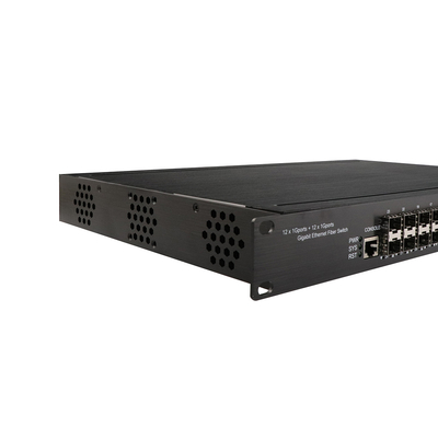 1U Rack gigabit 24 ท่าทางจัดการ Ethernet POE สวิตช์กับ 12 RJ45 + 12 SFP AC100-240V input อุตสาหกรรมสวิตช์