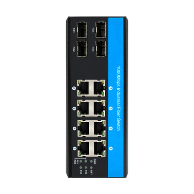 12 ท่าทาง 10/100/1000mbps เปลี่ยน din-rail POE ที่ไม่จัดการ 4 ท่าทาง SFP + 8 ท่าทาง RJ45 เปลี่ยนเอเธอร์เน็ต
