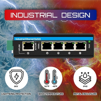 5 ท่ากิ๊กบิต POE+ สวิตช์ E-Mark อีเธอร์เน็ต สวิตช์ DC48V ไฟไฟฟ้าเข้าแบบคู่