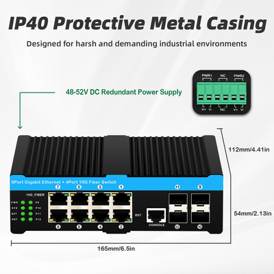 12 Port 10G L2/L3 Managed Poe+ Switch 4*10G Sfp Ports DC48V ไฟไฟฟ้าคู่เข้า 10g Poe Switch