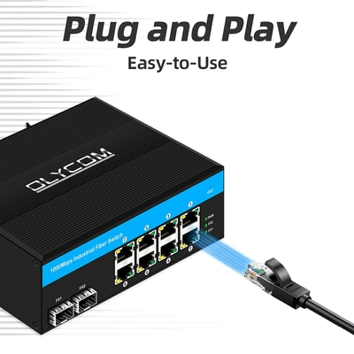 สวิตช์กิ๊กบิท 8 ท่าเรือ PoE ไม่จัดการสวิตช์กิ๊กบิท 6 x Gigabit PoE+ ท่าเรือ 2 x 1.25G SFP Fiber Ports 240W สําหรับการใช้ภายนอก