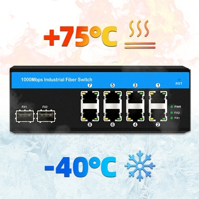สวิตช์กิ๊กบิท 8 ท่าเรือ PoE ไม่จัดการสวิตช์กิ๊กบิท 6 x Gigabit PoE+ ท่าเรือ 2 x 1.25G SFP Fiber Ports 240W สําหรับการใช้ภายนอก