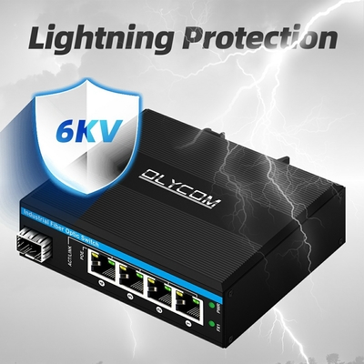 5 Port Industrial Poe Network Switch DC12/24/48V การเข้า 1SFP+4RJ45 การปรับ Ethernet กิกะบิต