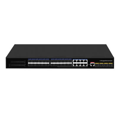 24 Port 10G L3 Managed Fiber Switch พร้อม 8 Gigabit Combo SFP/RJ45 1U Rack 220V AC Input