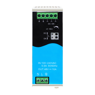 480W DIN Rail Power Supply 48V 10A แอนด์เอซี / ดีซีอินपुटด้วย PFC DC ที่ทํางาน OK