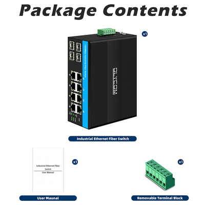 สวิตช์อีเธอร์เน็ตอุตสาหกรรม 8 ท่าจิกาบิต โพ 4SFP+8RJ45 DC48V