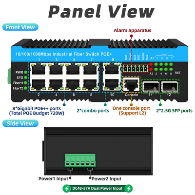 16 Port Managed Industrial Ethernet Switch 8RJ45+8SFP POE Switch พร้อม 4*RS485+2*CAN BUS