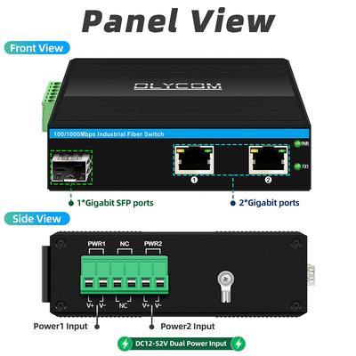 เครื่องแปลงไฟฟ้าไฟฟ้า Gigabit Din Network Switch DC12-52V ไฟไฟฟ้าคู่