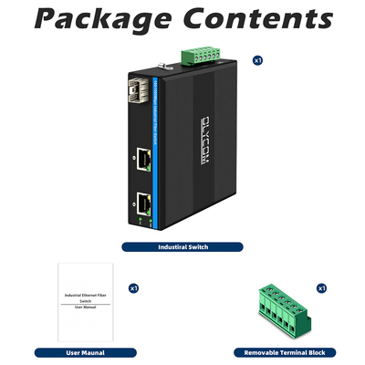 เครื่องแปลงไฟฟ้าไฟฟ้า Gigabit Din Network Switch DC12-52V ไฟไฟฟ้าคู่