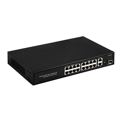 16 Port Gigabit Poe Switch เครือข่ายไฟเบอร์ สวิตช์ขยาย 250m 300W