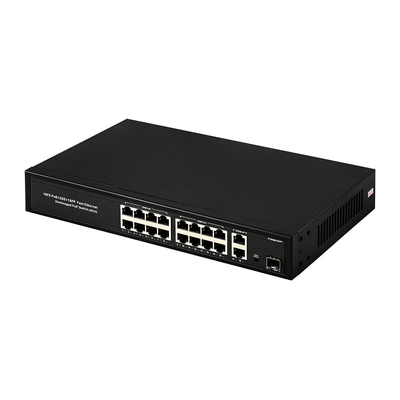 16 Port Gigabit Poe Switch เครือข่ายไฟเบอร์ สวิตช์ขยาย 250m 300W