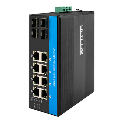12 Port Industrial Ethernet Switch Din Network Switch 4SFP+8RJ45 DC12-52V แหล่งไฟฟ้าคู่