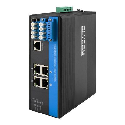 สวิตช์อีเธอร์เน็ตแบบจัดการอุตสาหกรรมพร้อมฟังก์ชัน D2*2B Bypass ขั้วต่อ SM LC ระดับการป้องกัน IP40 สำหรับการป้องกันสายออปติคัล