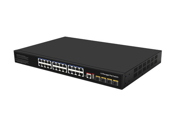 สวิตช์ PoE 10G 24 พอร์ต L3 Managed Ethernet Fiber Switch 400W 4*พอร์ตไฟเบอร์ 10G + 24*พอร์ต RJ45 POE