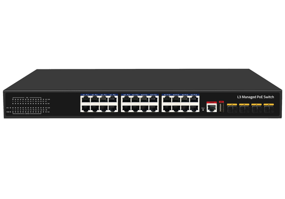 สวิตช์ PoE 10G 24 พอร์ต L3 Managed Ethernet Fiber Switch 400W 4*พอร์ตไฟเบอร์ 10G + 24*พอร์ต RJ45 POE