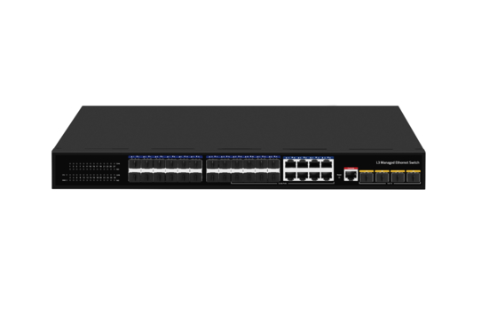 สวิตช์อีเธอร์เน็ต 10G สำหรับเดสก์ท็อป L3 Managed Optical Fiber Switch 24*1.25G พอร์ต RJ45 + 4*10G พอร์ต SFP+ ไฟเบอร์