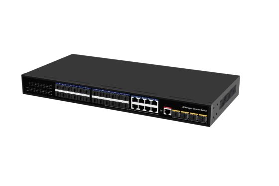 สวิตช์อีเธอร์เน็ต 10G สำหรับเดสก์ท็อป L3 Managed Optical Fiber Switch 24*1.25G พอร์ต RJ45 + 4*10G พอร์ต SFP+ ไฟเบอร์