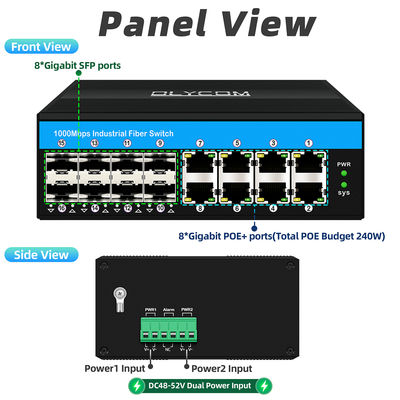 สวิตช์ PoE แบบไม่มีการจัดการ Gigabit 16 พอร์ต สวิตช์ PoE af/at/bt งบประมาณ 240w สำหรับใช้งานภายนอก