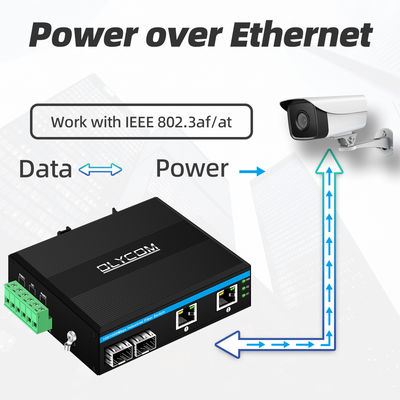 สวิตช์ POE อุตสาหกรรมที่มี 2 สFP + 2 สนาม RJ45 ป้องกันการกระตุ้นแรง 6KV และไฟฟ้า DC48V สําหรับการใช้ภายนอก