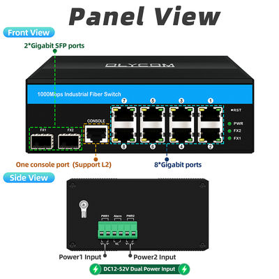 สวิตช์อีเทอร์เน็ตที่บริหารได้อย่างแข็งแกร่ง ชิปเซ็ต Vitesse 2 SFP 8 RJ45 สวิตช์อีเทอร์เน็ตอุตสาหกรรมที่มีการจัดการ SNMP