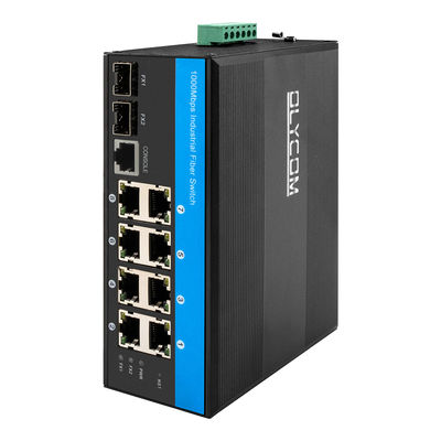 สวิตช์อีเทอร์เน็ตที่บริหารได้อย่างแข็งแกร่ง ชิปเซ็ต Vitesse 2 SFP 8 RJ45 สวิตช์อีเทอร์เน็ตอุตสาหกรรมที่มีการจัดการ SNMP