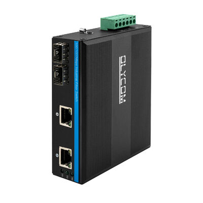 สวิตช์ไฟเบอร์ PoE 4 พอร์ตสำหรับอุตสาหกรรม Gigabit Ethernet แบบไม่มีการจัดการ ติดตั้งบนราง DIN ระดับ IP40 ได้รับการรับรอง CE