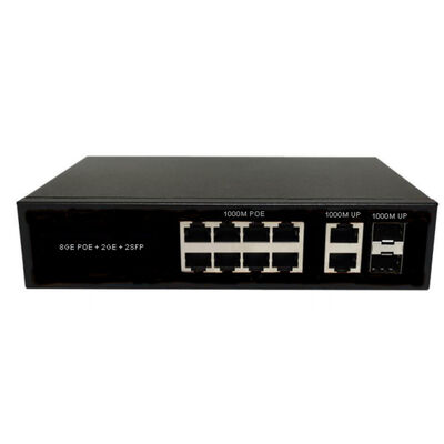 สวิตช์ PoE ไฟเบอร์ออปติก 8 พอร์ต Gigabit SFP/RJ45 Uplinks AC220V งบประมาณ 120W/150W ไร้พัดลม