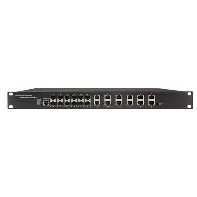 สวิตช์จัดการ 24 พอร์ต 1U Rack พร้อมพอร์ต 12RJ45+12SFP คลาสความปลอดภัย IP30 และ IEEE802.3az EEE Industrial Ethernet Switch
