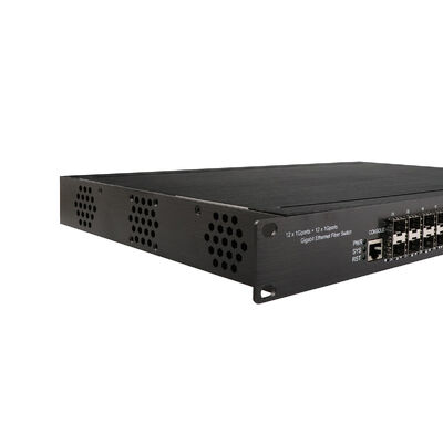 สวิตช์จัดการ 24 พอร์ต 1U Rack พร้อมพอร์ต 12RJ45+12SFP คลาสความปลอดภัย IP30 และ IEEE802.3az EEE Industrial Ethernet Switch