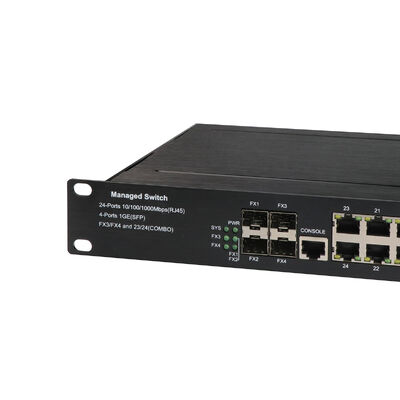 24 Port Managed PoE Switch 2.5G ไฟเบอร์อัพลิงค์ 1U Rack AC220V ไฟฟอร์ไวเทสชิป CE