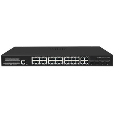 24 Port Commercial Managed PoE Switch งบประมาณ 300W พร้อม 4 Gigabit Uplinks แอคเดียว
