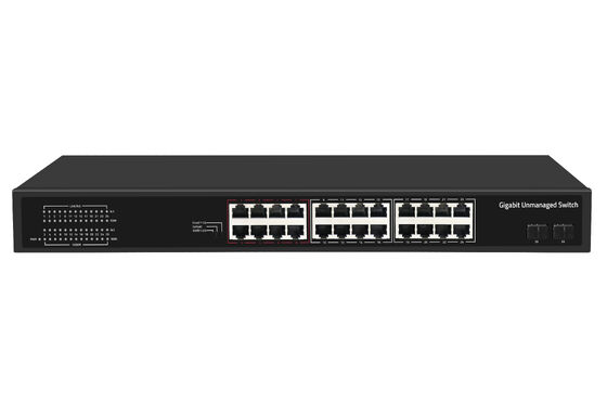 สวิตช์เครือข่ายไฟเบอร์ Gigabit 24 พอร์ต แบบไม่จัดการ โหมด Smart VLAN & Extend ใช้ไฟ AC