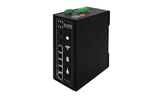สวิทช์ PoE แซลเลอร์ MPPT ในตัว L2 จัดการ Gigabit Ethernet 4 Port DIN Mounted CE