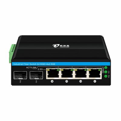 Industrial 2.5G PoE Fiber Switch 4 Port PoE+ with 2 SFP 10G Uplink DIN Rail