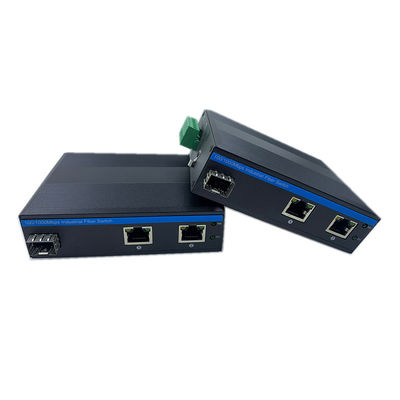 เครื่องปรับเปลี่ยนเครือข่ายประเภทอุตสาหกรรม 10/100m 1 Sfp 2 Rj45 เครื่องปรับเปลี่ยนเครือข่ายที่ไม่จัดการ IP40 DC 9-36V