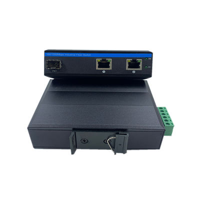 เครื่องปรับเปลี่ยนเครือข่ายประเภทอุตสาหกรรม 10/100m 1 Sfp 2 Rj45 เครื่องปรับเปลี่ยนเครือข่ายที่ไม่จัดการ IP40 DC 9-36V