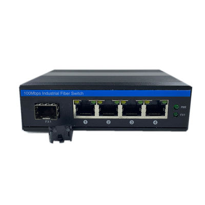 สวิตช์ POE อุตสาหกรรมที่มี 1 Port SFP และ 4 Port RJ45 สําหรับการติดตั้ง DIN Rail