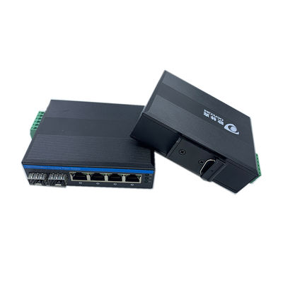 สวิตช์ไฟเบอร์อุตสาหกรรม Gigabit 6 พอร์ต เครือข่ายออปติคัล 100M/1G แบบไม่มีการจัดการ FCC CE ไร้พัดลม