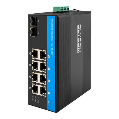10 Port Gigabit Industrial Network Switch SFP Fiber Uplink Din Rail ไม่จัดการ