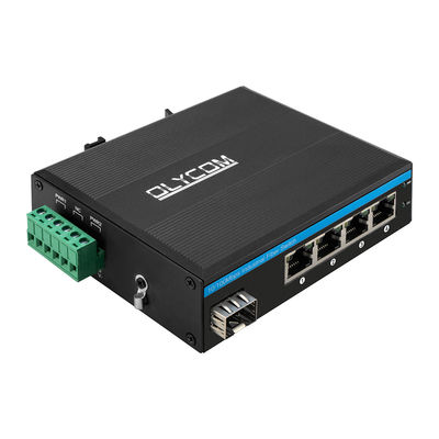 สวิตช์ POE อุตสาหกรรมที่มี 1 Port SFP และ 4 Port RJ45 สําหรับการติดตั้ง DIN Rail