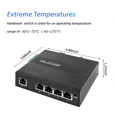 Gigabit 5 Port Industrial Ethernet Switch Hub รองรับ POE At / Af