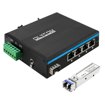 Mini 5 Port Gigabit Industrial Fiber Switch SFP Uplink Unmanaged Din Rail ประเภท DC12V
