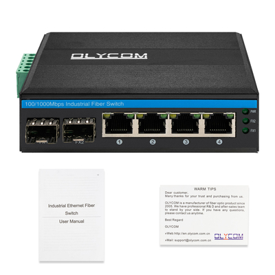 สวิตช์เครือข่ายอุตสาหกรรม 6 Port 100M/1000M ไฟเบอร์ Unmaaged Din Rail 12V 24V Input