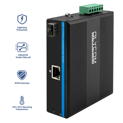 เครื่องแปลงสื่ออุตสาหกรรมอีเทอร์เน็ต Gigabit Din Rail ไฟไฟฟ้าสองตัว ไม่จัดการ
